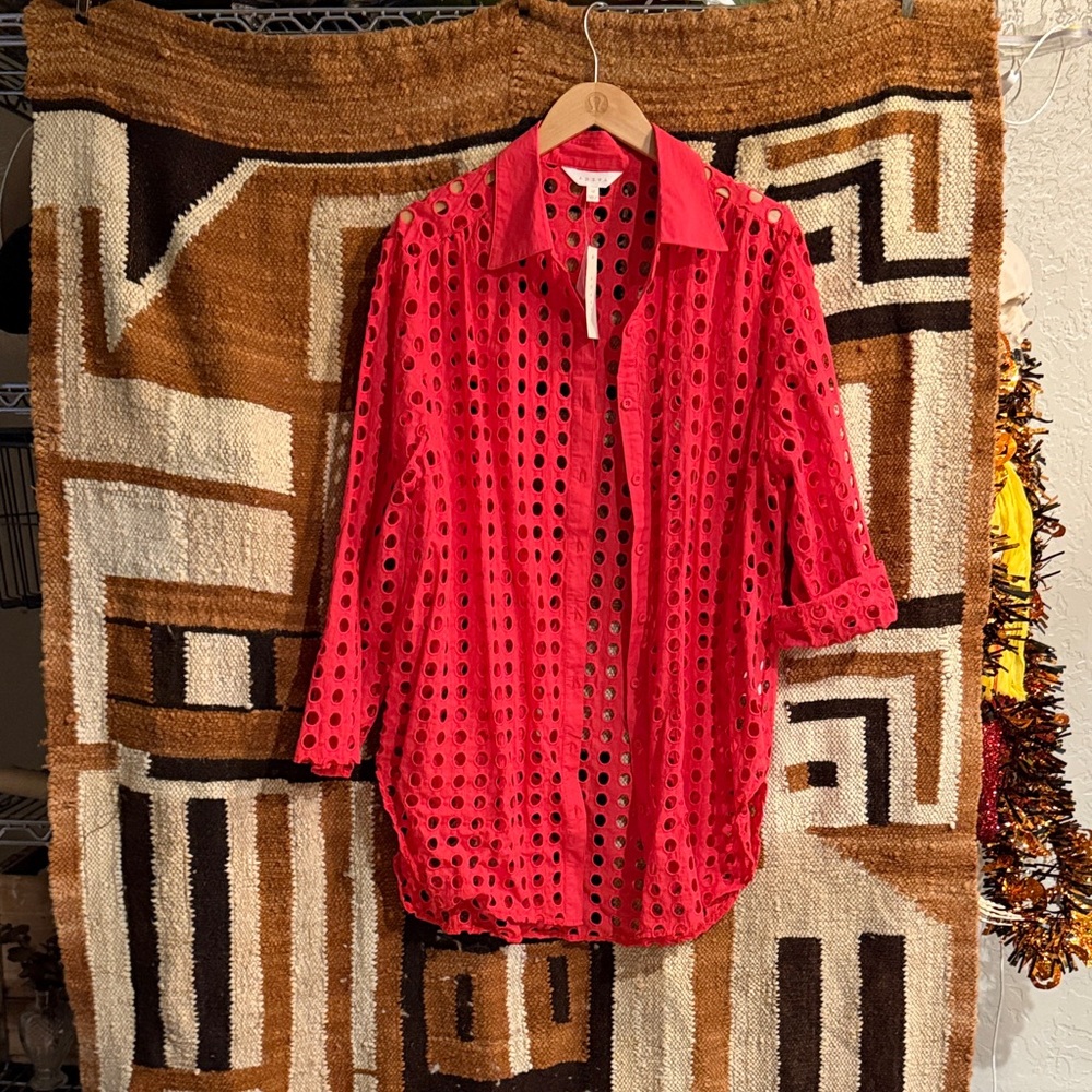 Tomato Red Eyelet Button-Up Shirt